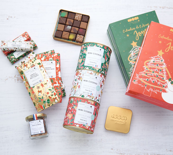 Identité visuelle packaging L'Éclair de Génie Noël 2022 Gamme complète