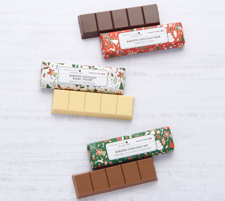 Identité visuelle packaging L'Éclair de Génie Noël 2022 Barlette de Chocolat