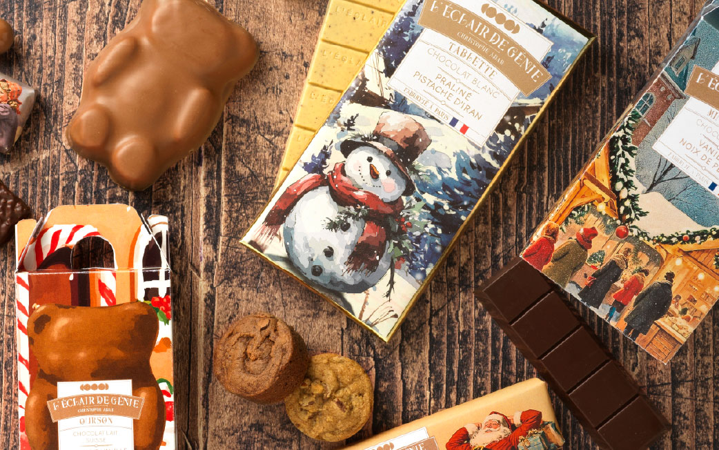 Noël 2025 Packaging identité visuelle L'Éclair de Génie Gamme complète