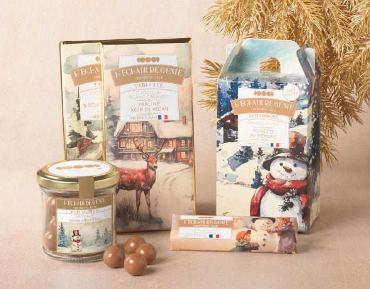 Noël 2025 Packaging identité visuelle L'Éclair de Génie Coffret cadeaux